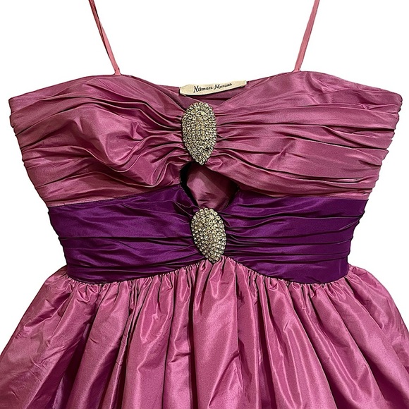 Neiman Marcus Adele Simpson Vintage Strapless Dress Silk Taffeta Brooch Detail 6 - Picture 5 of 16